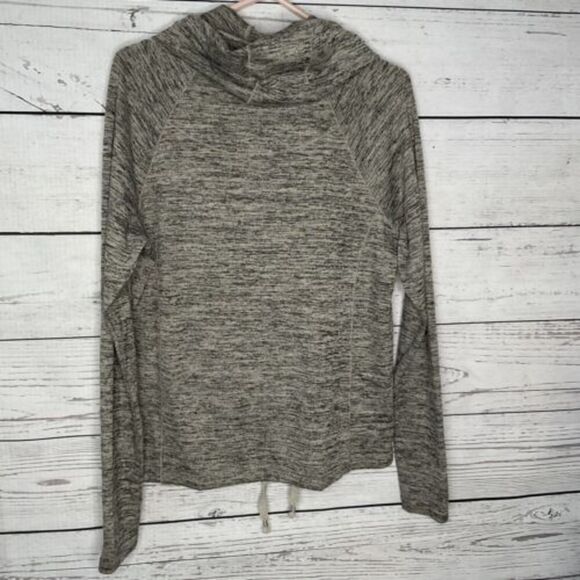 Athleta Top Blissful Cowl Neck Sweater Heather Gray Womens Small Tall Drawstring - Picture 4 of 9